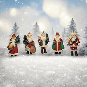 Santa Christmas Ornaments Lot Of 5 Santa’s W/ Gifts Multicolored Resin 3" tall